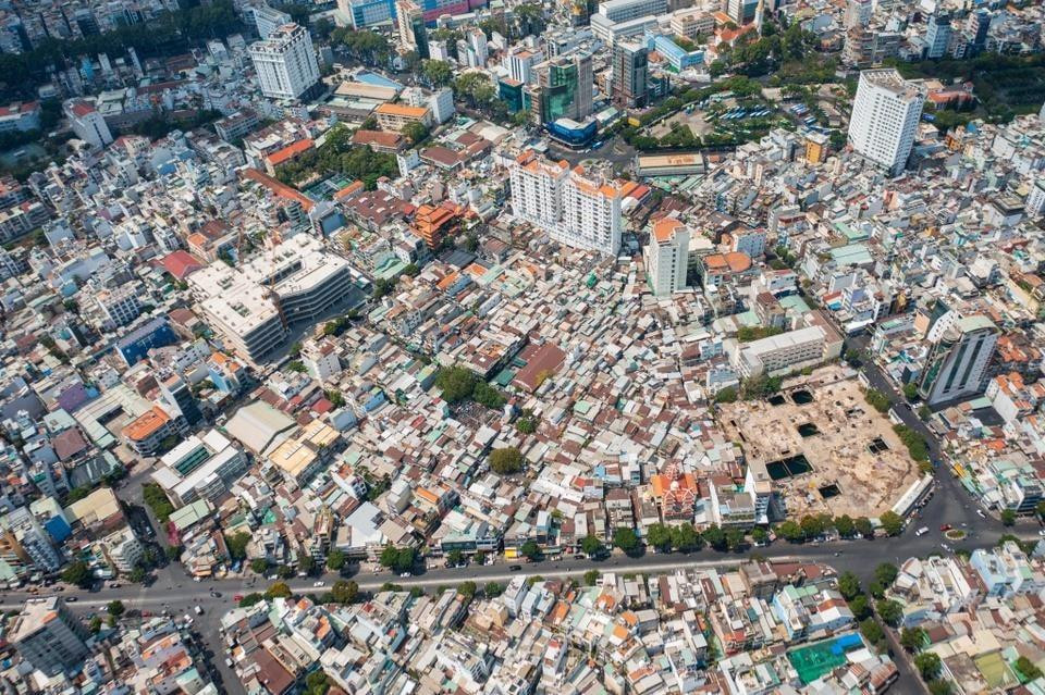 Toàn cảnh khu vực Mả Lạng - Chợ Gà Gạo nhìn từ trên cao, nơi quy hoạch chung cư 35 tầng